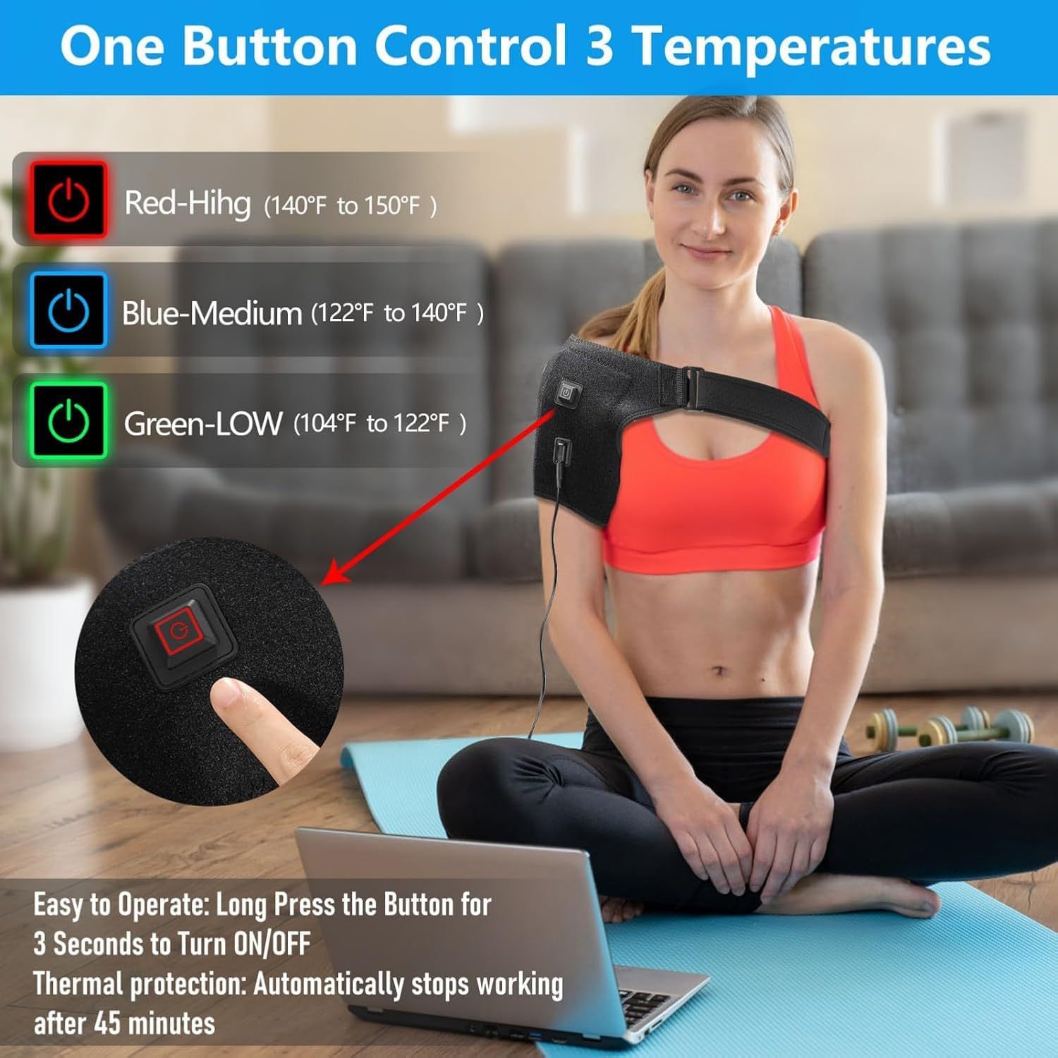 USB Heated Shoulder Wrap Thermal Shoulder Pad For Neck And Joint Pain Relief, Single Shoulder Heating Pad With Adjustable Warmth For Men And Women - Image 2