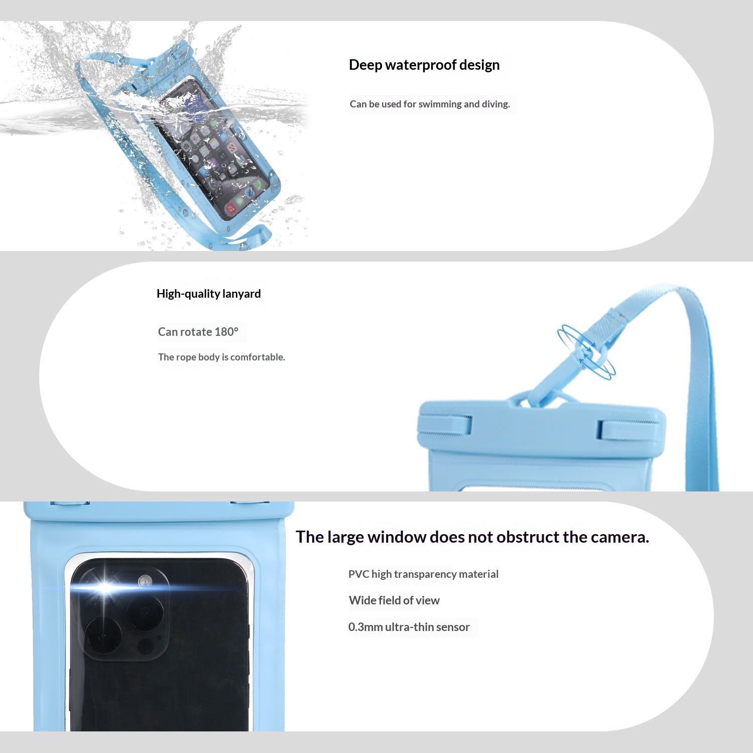 Touchscreen-Enabled Transparent Waterproof Swimming Bag With Neck Strap For Phones - Image 3