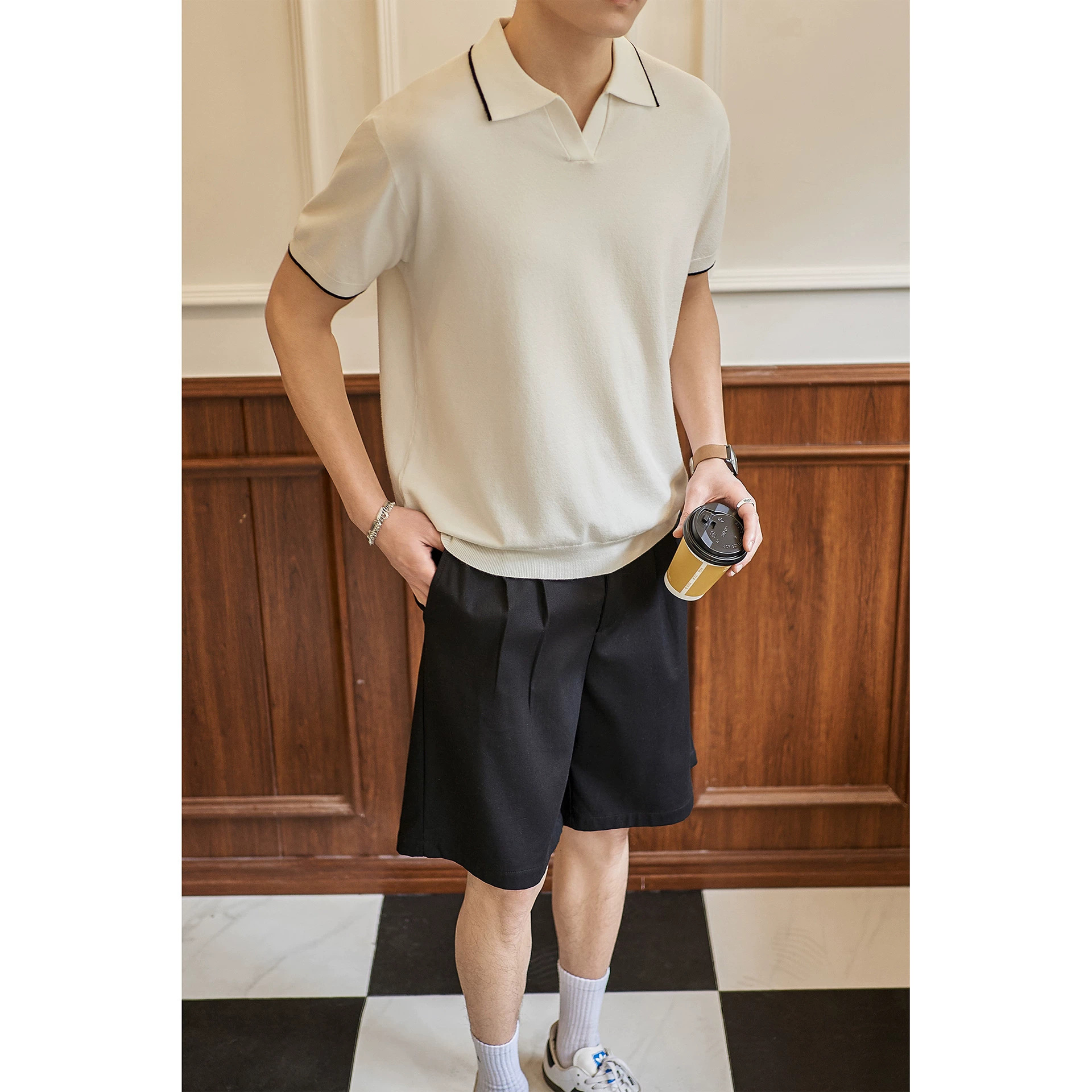 Japanese Style Colorblock Vneck Drapey Breathable Tshirt - Image 2