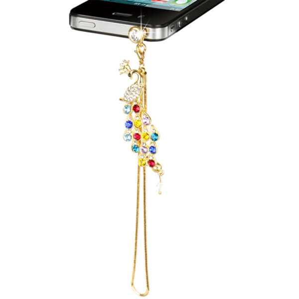 Colorful Crystal Diamond Peacock Dust Cap Pendant For Cell Phone 3.5mm Jack