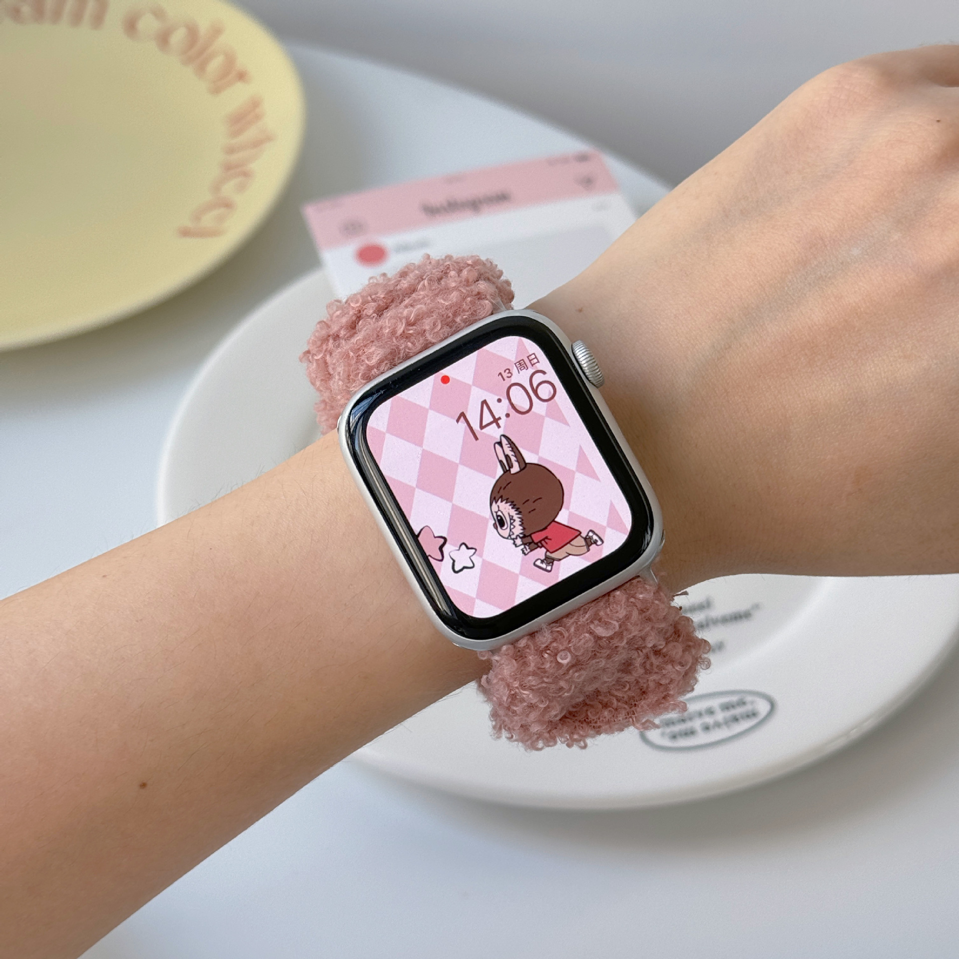 Suitable For 5678910 Generation 42mm 46mm Teddy Plush Elastic Hair Ring Watch Strap - Image 3