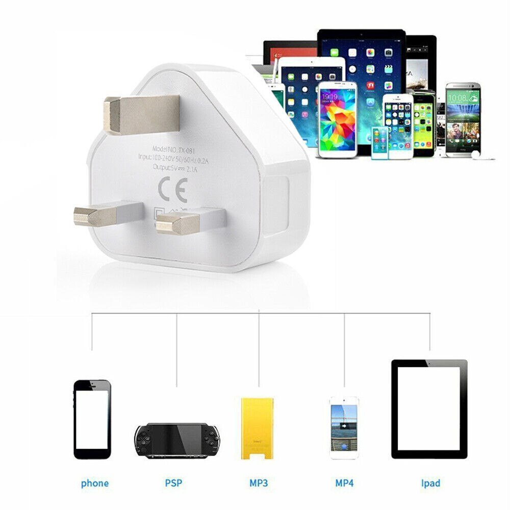 4 Pack UK USB Wall Charger 3 Pin Plug Mains Adapter For Phones, Tablets Power image 3