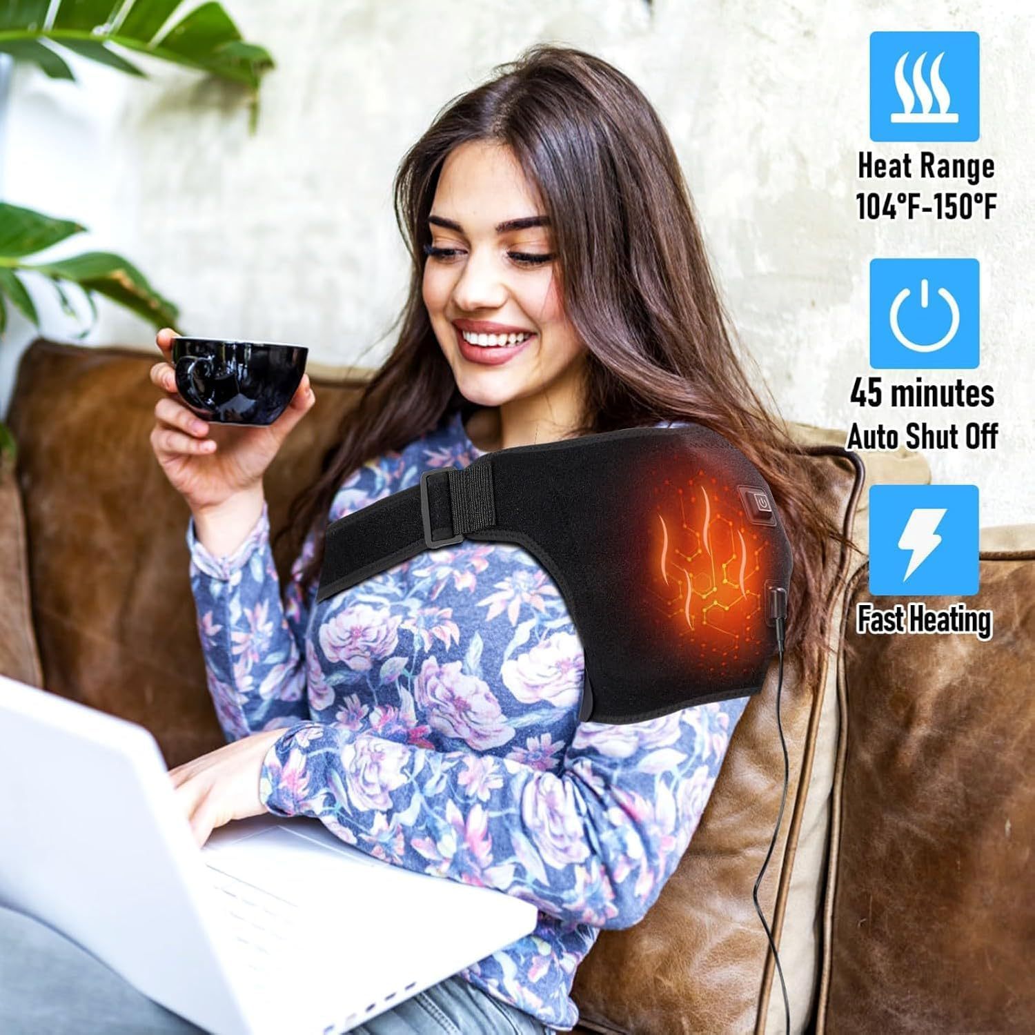 USB Heated Shoulder Wrap Thermal Shoulder Pad For Neck And Joint Pain Relief, Single Shoulder Heating Pad With Adjustable Warmth For Men And Women - Image 3