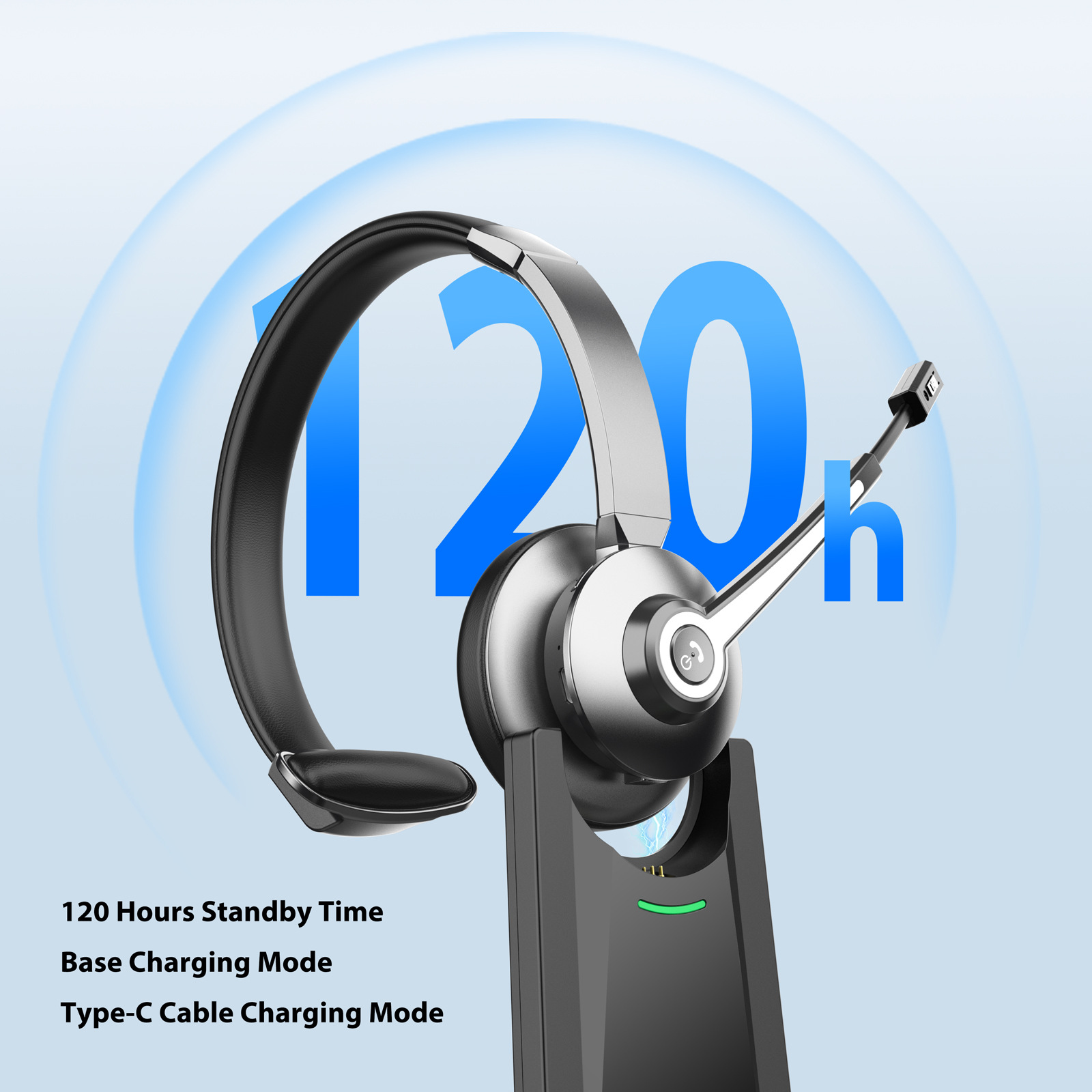 Single-ear Base-mounted Over-ear Bluetooth Wireless Noise-canceling Communication Headset - Image 4