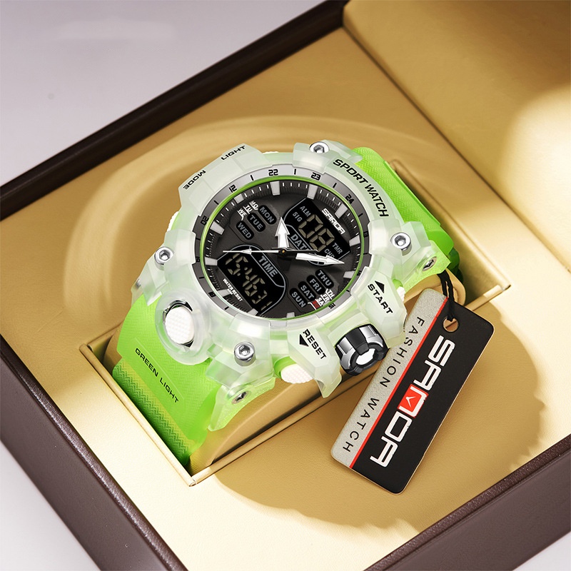 Sanda Green Light Photoelectric Alarm Clock Multifunctional Waterproof Shockproof Transparent Watch - Image 3