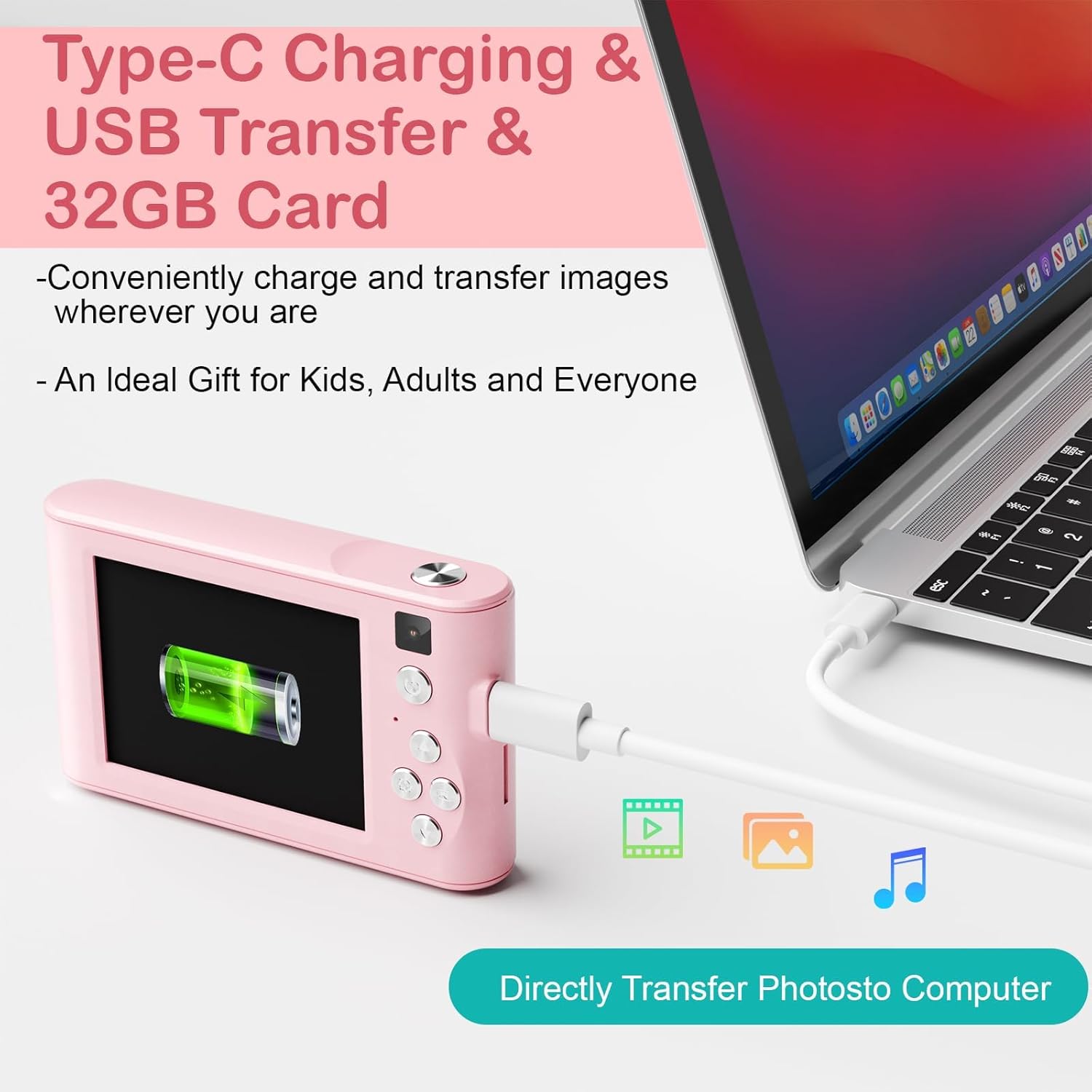 Kids Digital Camera Christmas Birthday Gifts With 32GB SD Card - Image 2