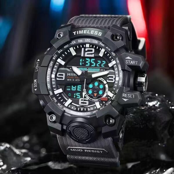 Men's Waterproof Sports Electronic Watch Dual Display Large