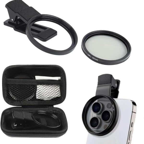 52mm Professional Phone Camera Clip With Macro Lens CPL Star Variable ND Filter For All Smartphones Aluminum Alloy Thread - With CPL Filter,Round Hole