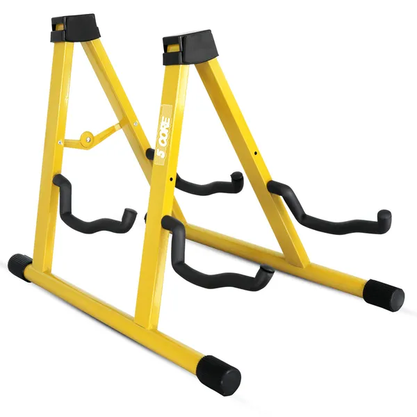 5 CORE Double Guitar Stand Floor Adjustable Heavy Duty A Frame Universal Folding Acoustic Electric Bass Mandolin Banjo Violin Holder Multiple Folding Stands For On Stage Studio Easy Assembly Yellow