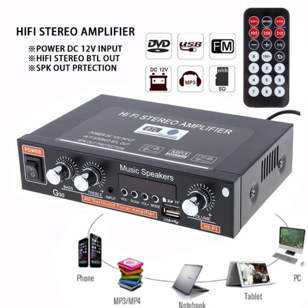 Car Small Smart Digital Power Amplifier With Bluetooth G30 Car Mini Power Amplifier