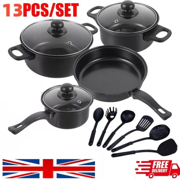 13pcs Cookware Set Pan Pot Non Stick Saucepans Frying Pan Cookware Set Glass Lid