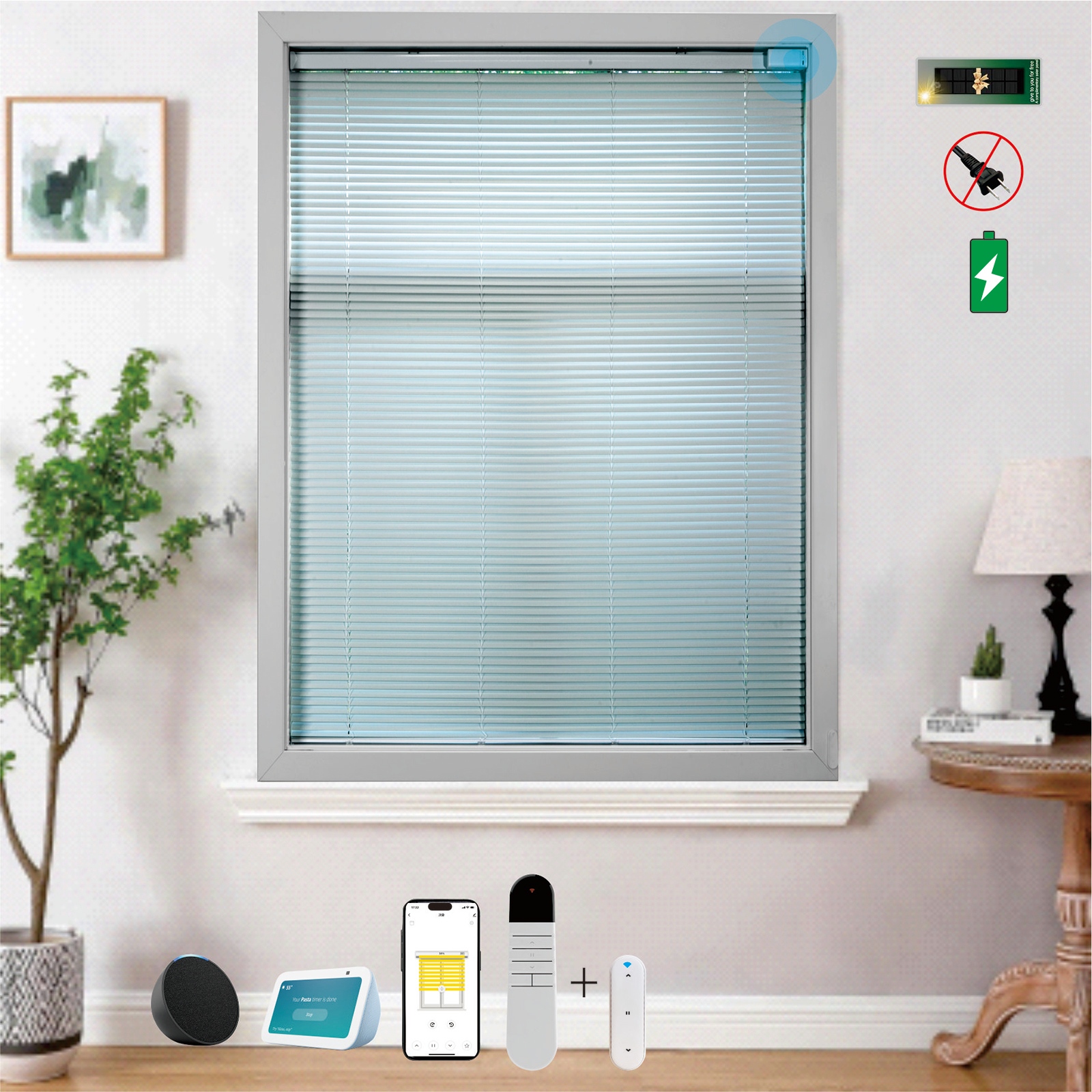 Equipped With A 15 Channel Remote Control Solar Charging Panel, Electric Blinds, Intelligent Remote Control Curtains, Silent Sunshades, Detachable Rechargeable Lithium Batteries - Image 2