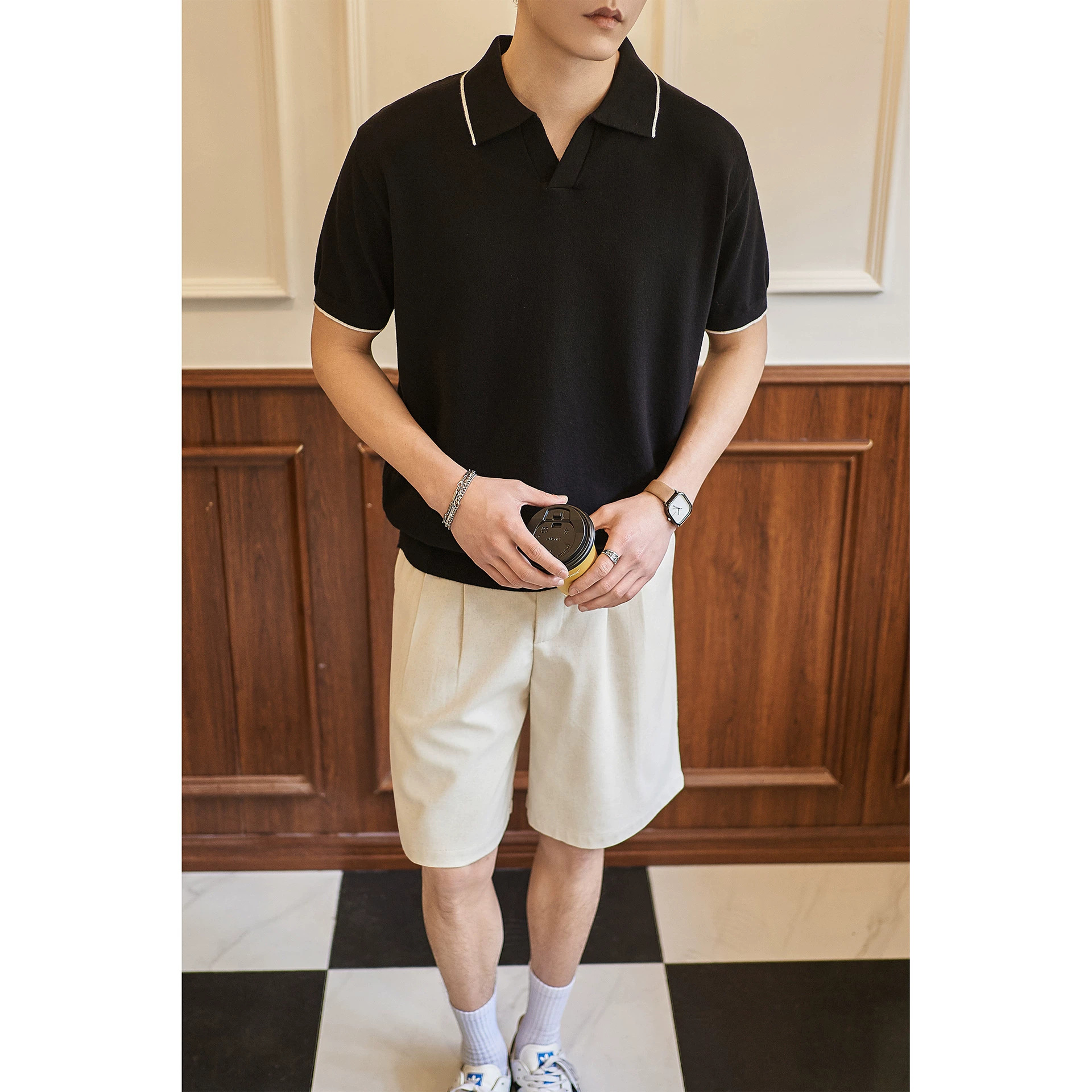Japanese Style Colorblock Vneck Drapey Breathable Tshirt - Image 3