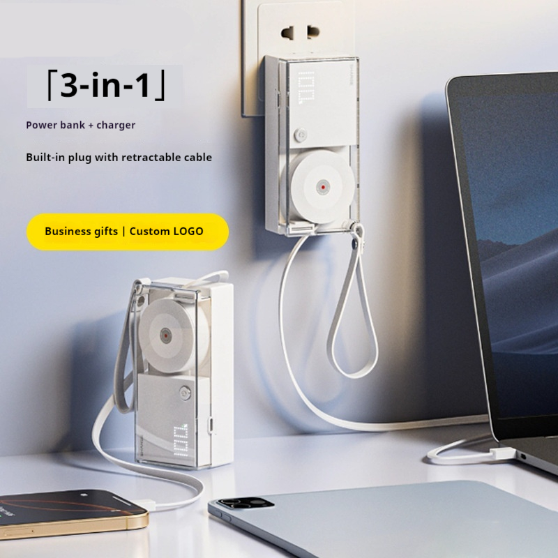 3-in-1 Power Bank With 30W Charging Built-in Plug And Retractable Cable For Fast Charging - FastPickStore