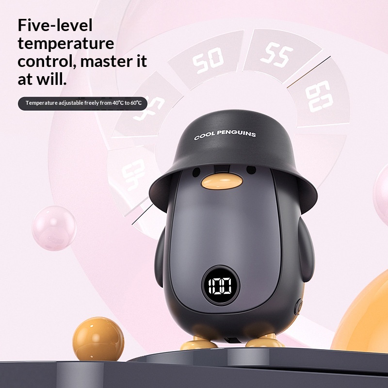 Cute Cartoon Penguin Mini Hand Warmer With Digital Temperature Display And Power Bank Function - Image 3