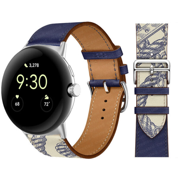 Applicable To Google Watch Microfiber PU Leather Contrast Color Strap