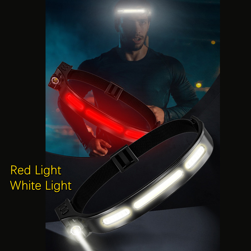 COB LED White Red Light 5 Lighting Modes Headlamp Sensor Headlight With Built In Battery Flashlight USB Rechargeable Torch - Image 3