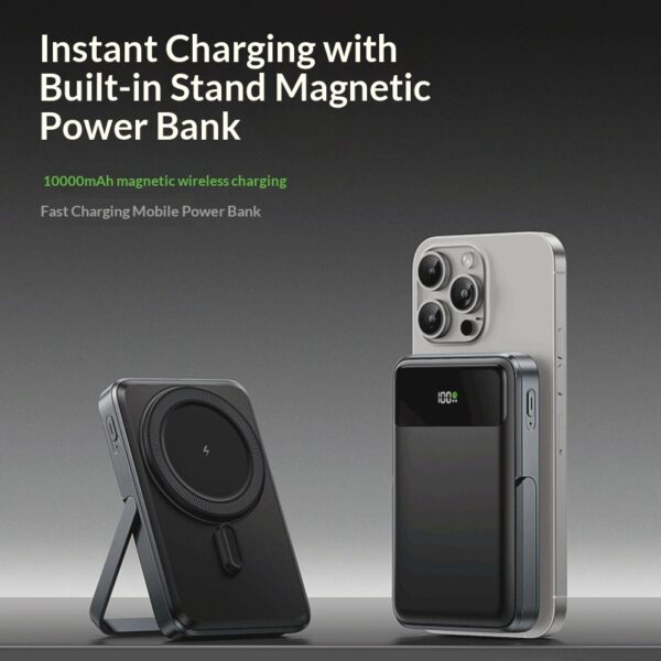 Wireless-charging Power Bank With Built-in Cable And Magnetic Attachment For Phones