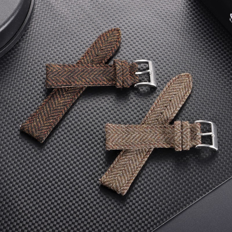 High-quality Tweed-finished Leather Watch Strap With Quick-release Mechanism, Vintage-style Wristband - Image 3