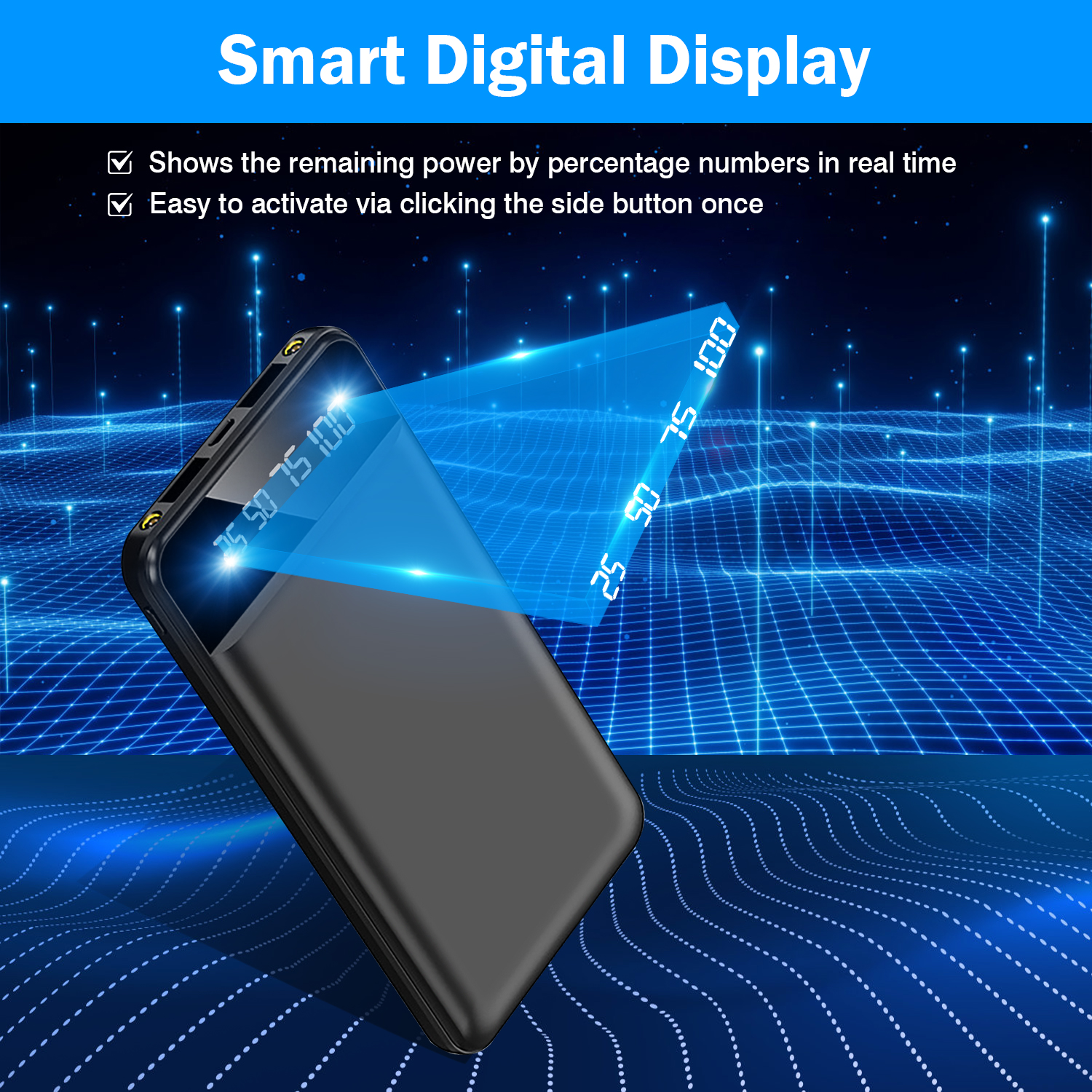 1Pc 10000mAh Power Bank Portable Ultra Slim Charger External Battery Pack With 2