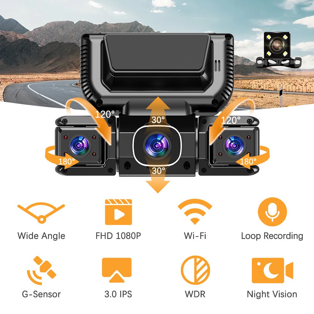 5G WiFi Dash Cam 4 Channel 360 Front Rear Inside DashCam, FHD 1080P Car Camera - Image 3