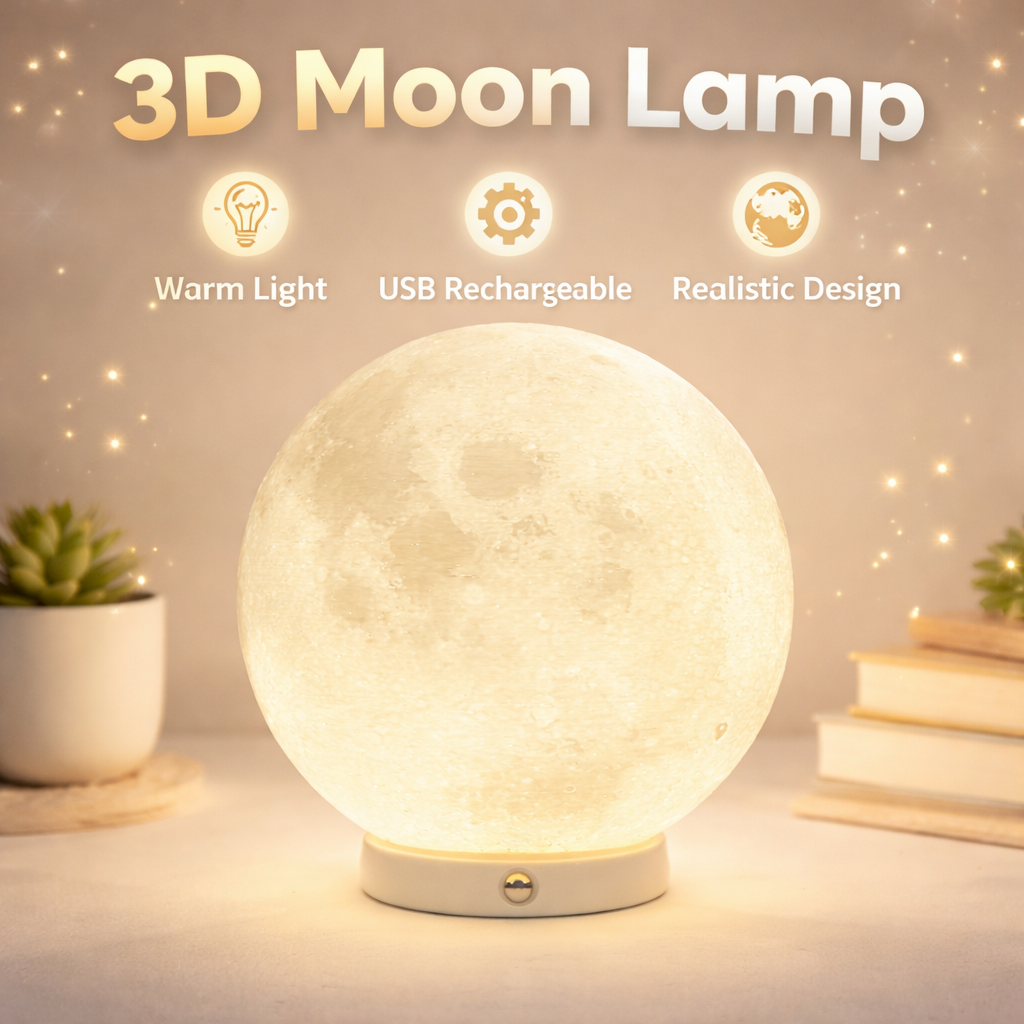 3D Printed Moon Lamp USB Rechargeable Warm Light Realistic Lunar Night Light For Bedroom Decor - Image 2