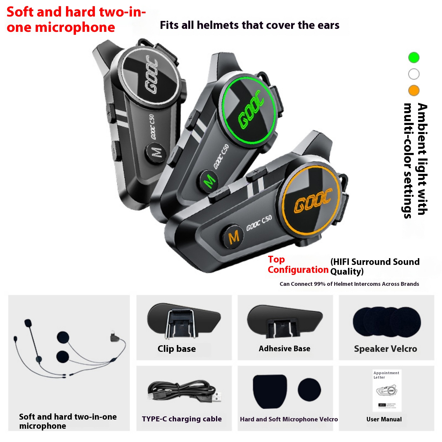 Wireless Full Half Helmet Waterproof Riding Intercom Earphones - Image 3