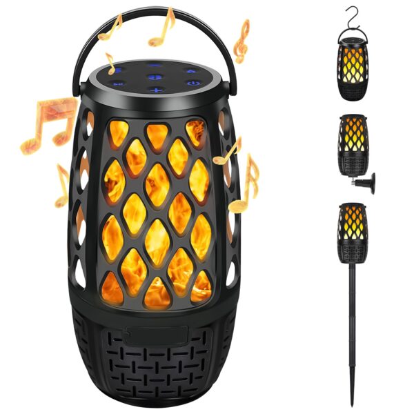1Pc 4 In 1 Wireless 5.3 Outdoor Speaker IPX5 Waterproof Patio Speaker LED Flame