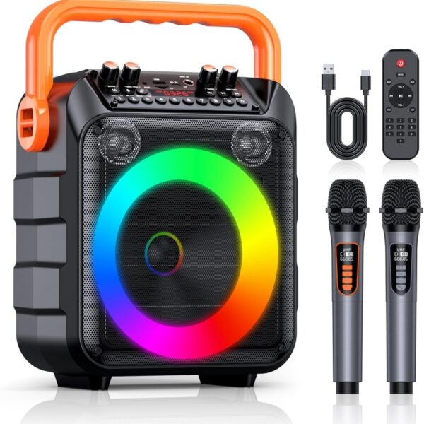 Karaoke Machine With 2 Wireless Microphones And RGB Color Lights,Karaoke Speaker Supports - FastPickStore
