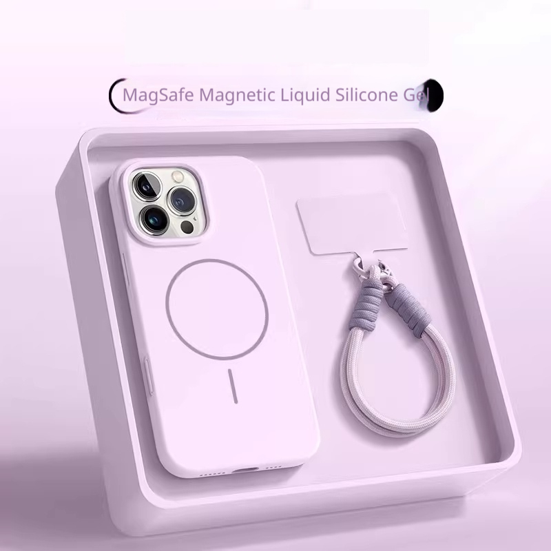 All-inclusive Drop-proof Lanyard Solid-color Magnetic Liquid Silicone Phone Case - Image 3