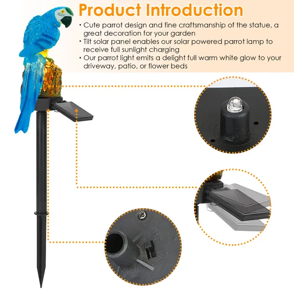 Solar Powered Parrot Garden Light IP65 Waterproof LED Parrot Landscape Lamp Decorative Lawn Lights - Image 3