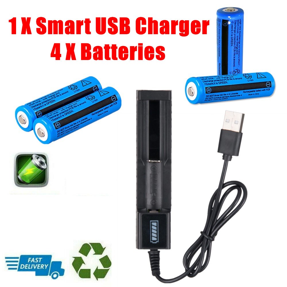 Li-ion Battery&Charger 3000mAh 3.7V Rechargeable Batteries USB Charger For Torch Flashlight - Image 2