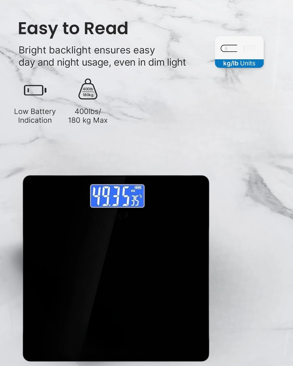 Digital Bathroom Scales 180KG Body Weight Weighing Scale LCD Electronic Black - Image 2