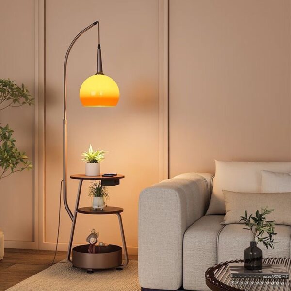 Mid-Century Modern Floor Lamp And Bedside Table Combo With A Yuzu-style Light