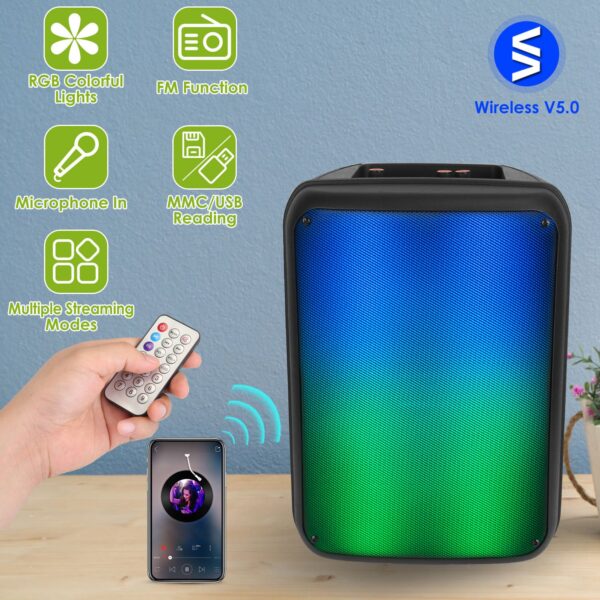 1Pc Portable Wireless Party Speaker 8in Colorful Lights DJ PA System With TWS Fu