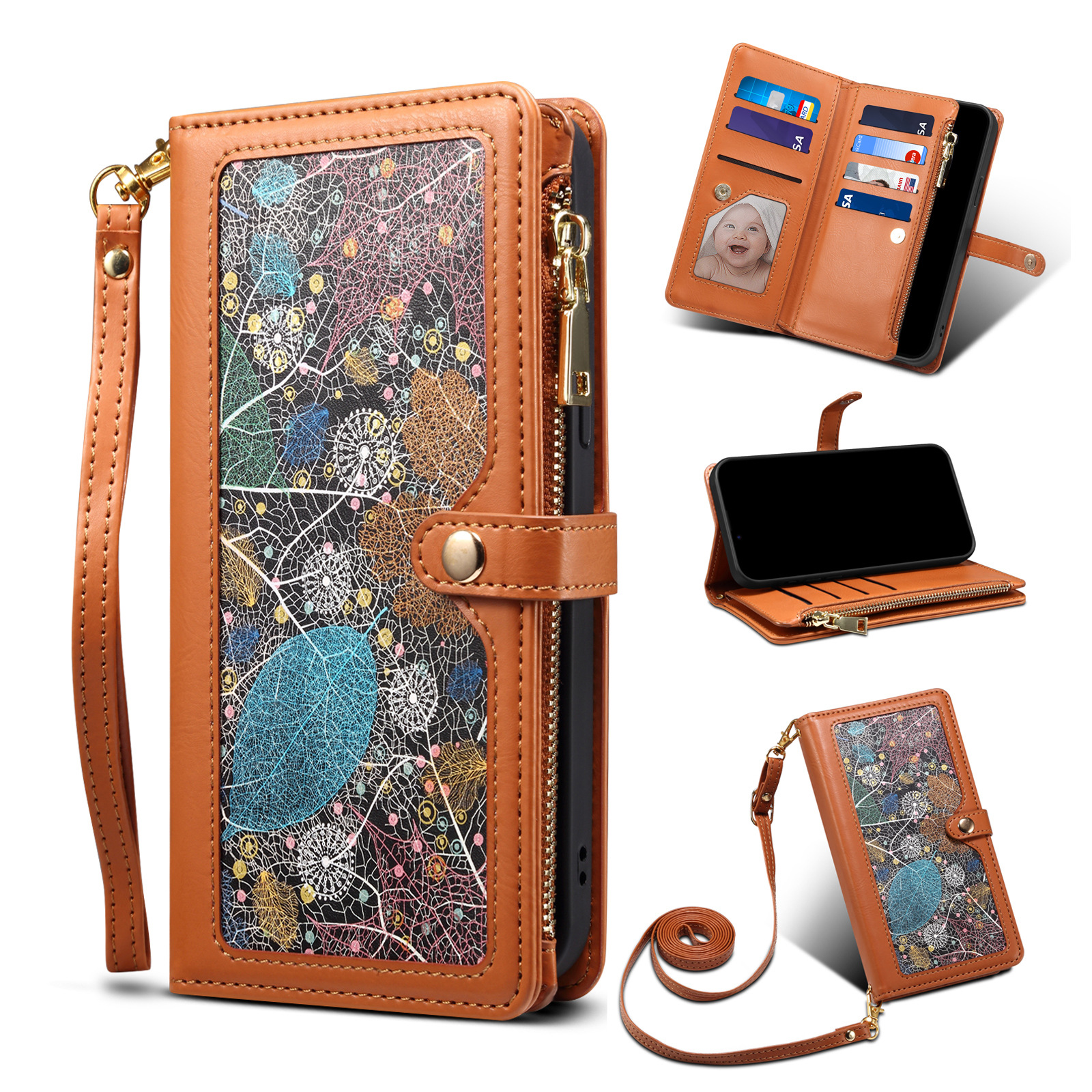 Women's Multi-card Zipper Painted Leather Case - Image 2