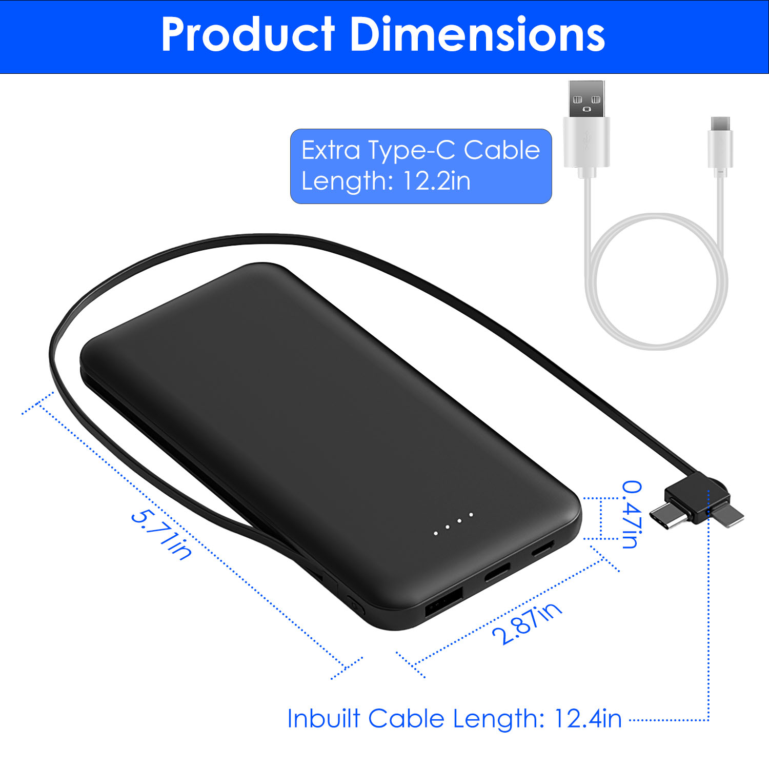 1Pc 10000mAh Power Bank Portable Phone Charger External Battery Pack With LT And