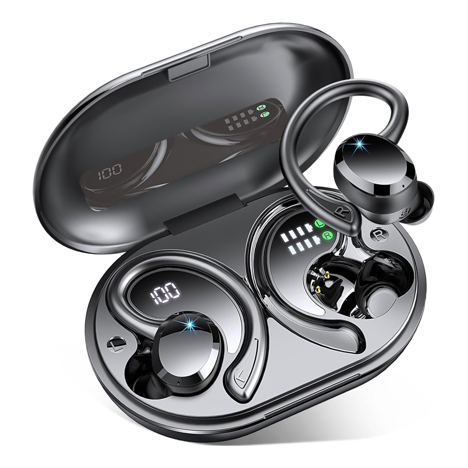 Digital Display Waterproof Sports Q38 Ear-mounted In-ear Noise Reduction Stereo Bluetooth Earphone - Image 4
