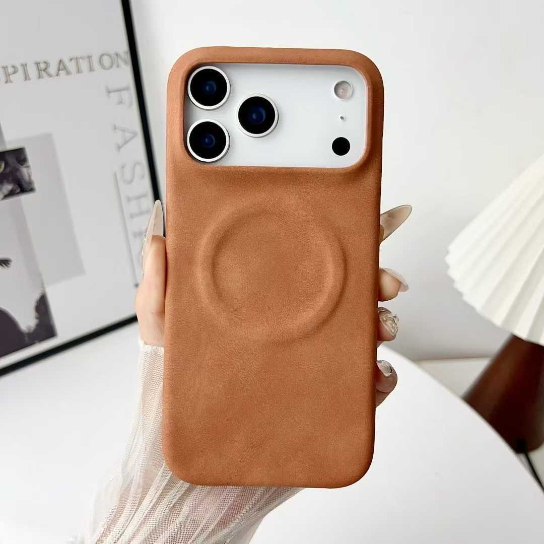 Minimalist Solid-color Skin-feel Sheepskin Magnetic Phone Case - Image 2