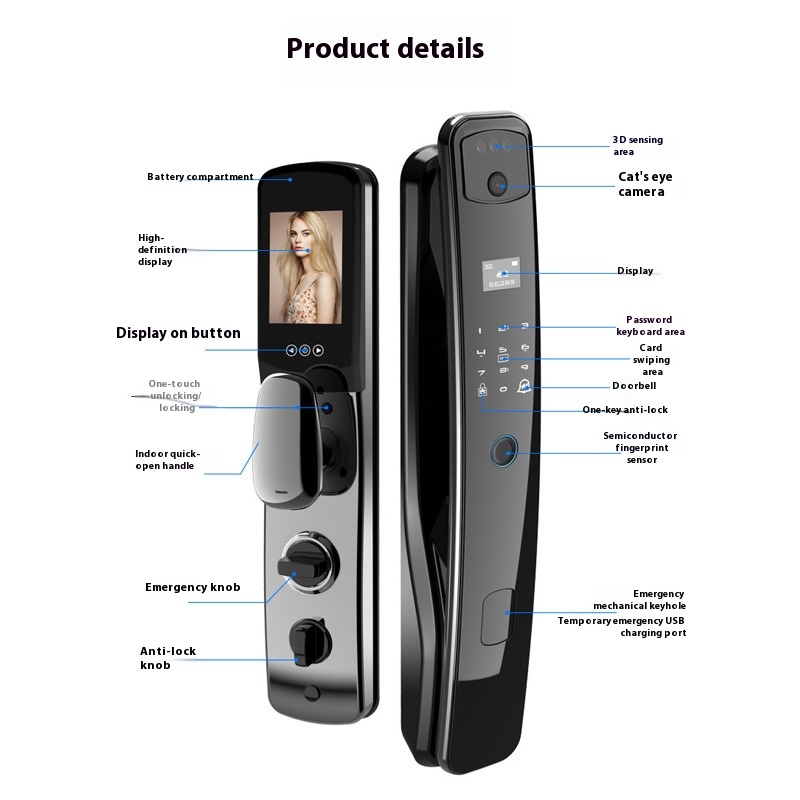 Home Fully Automatic Fingerprint 3D Facial Recognition Smart Lock - Image 3