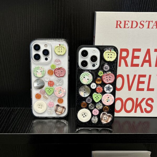 Colorful Button Epoxy Resin Phone Case For Girls