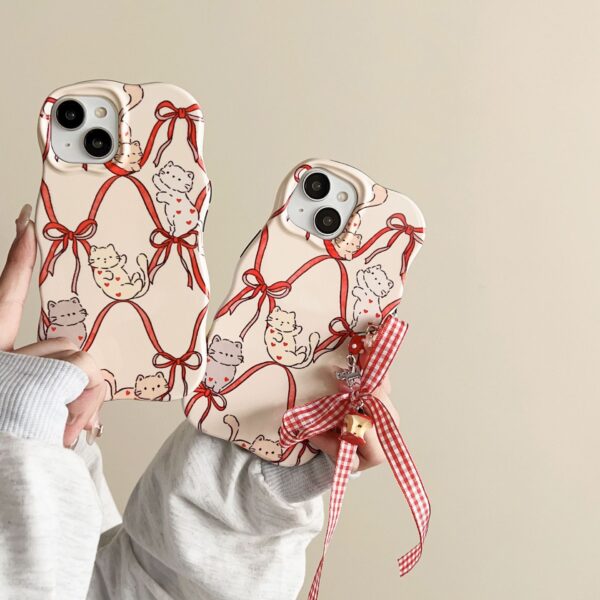 Two-in-one Ribbon Heart Cat Phone Case