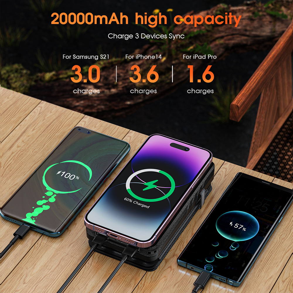 Portable Power Bank With Built-in Solar Foldable Panels