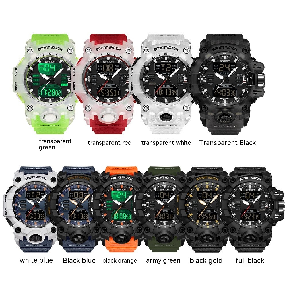 Sanda Green Light Photoelectric Alarm Clock Multifunctional Waterproof Shockproof Transparent Watch - Image 4