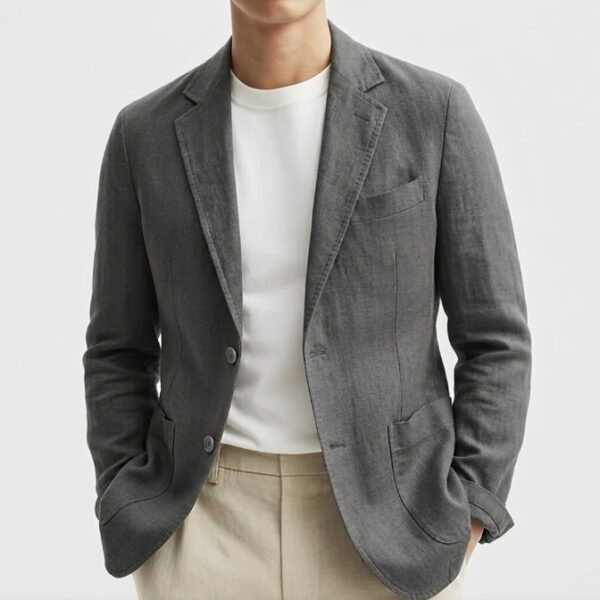 Plus-Size Solid-Colored Cotton-Linen Single-Breasted Blazer For Mens Business Commute